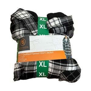 Cloudveil Men's Black and White Hooded Quilted Flannel Shirt Jacket XL